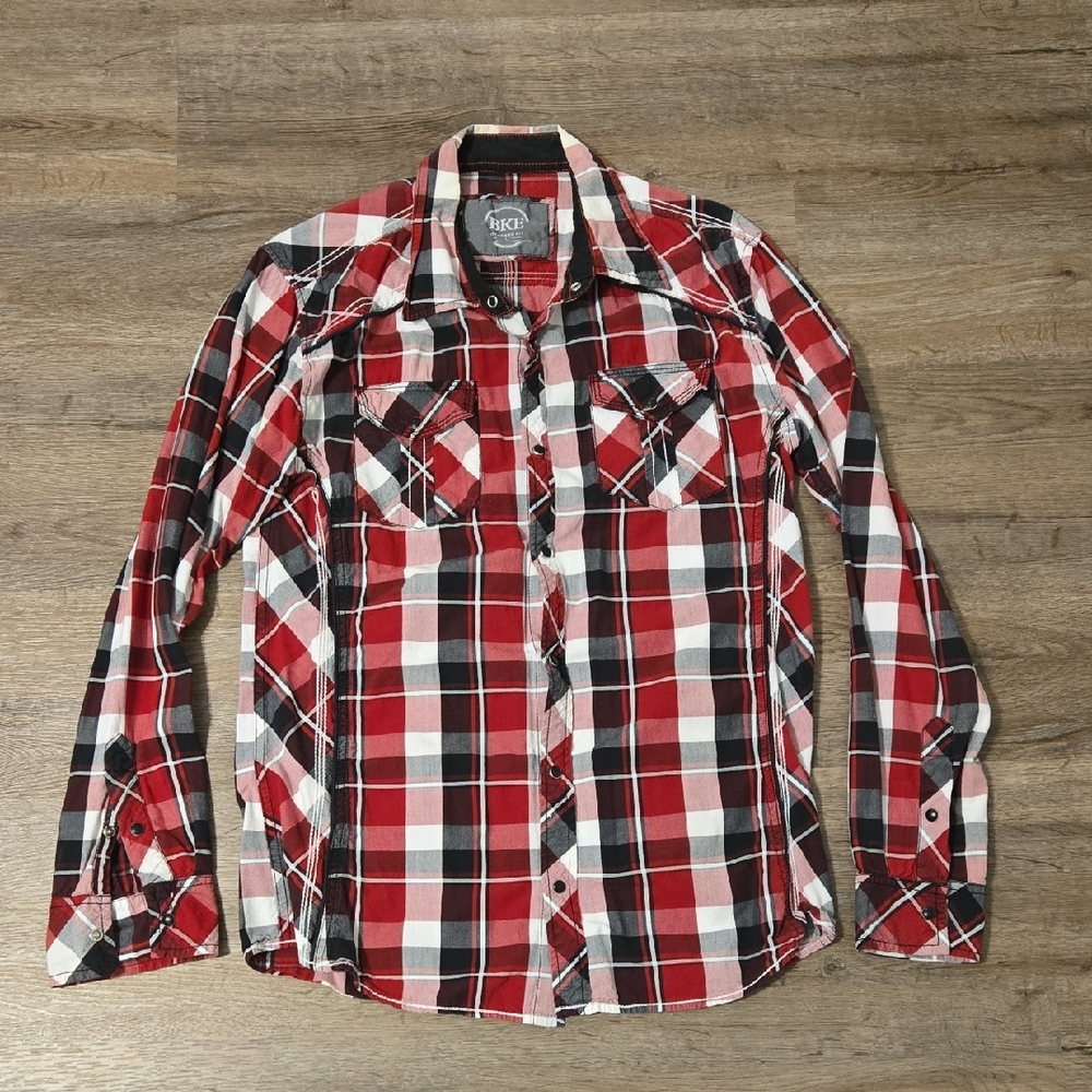 BKE Red and Black Plaid Button Down Shirt